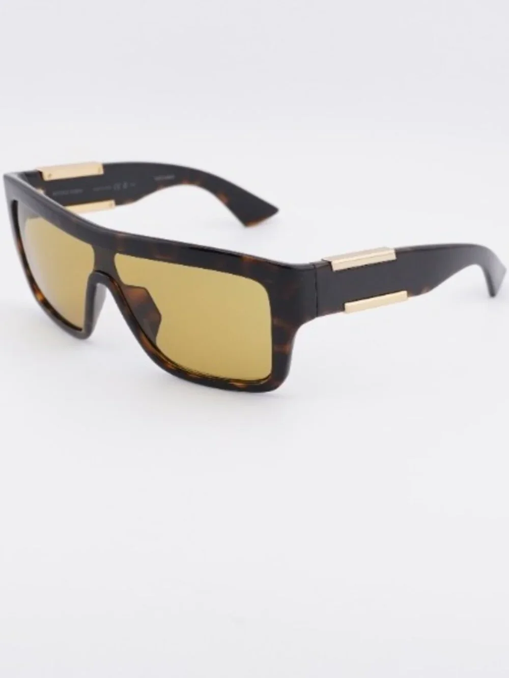Bottega Veneta BV1451S 002 Sunglasses Dark Havana Shield Frame, Yellow Lenses